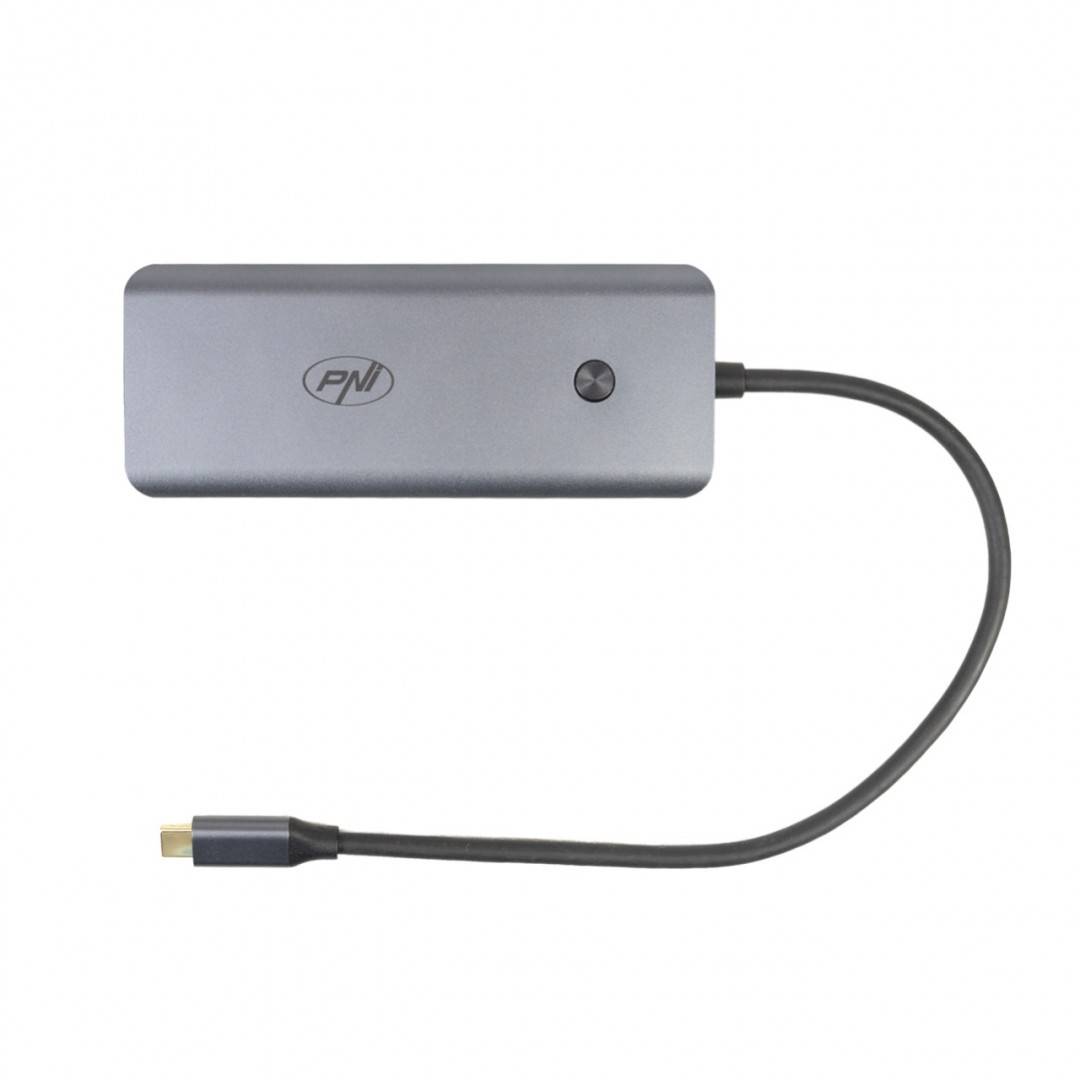 Adaptor multiport PNI MP15S USB-C la HDMI, 2 x USB 3.0, SD/TF, RJ45, USB-C PD