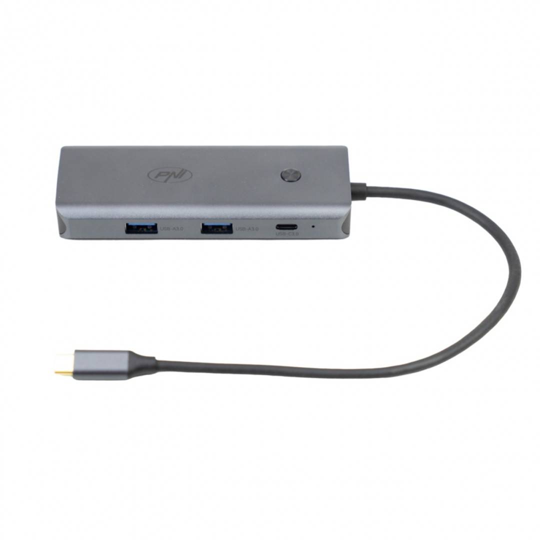 Adaptor multiport PNI MP15S USB-C la HDMI, 2 x USB 3.0, SD/TF, RJ45, USB-C PD