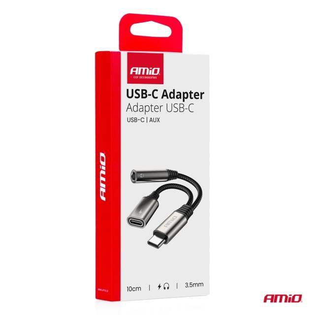 Adaptor USB-C la USB-C + Mini mufa 3,5 mm Adaptor mama 10 cm