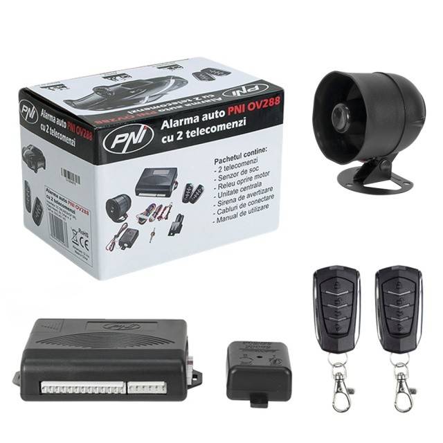 Alarma auto PNI OV288 cu 2 telecomenzi si modul inchidere centralizata
