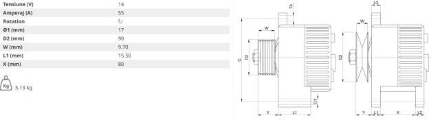 ALTERNATOR 14 V - 55 A CASE-IH, Fiat, Ford, New Holland, Same