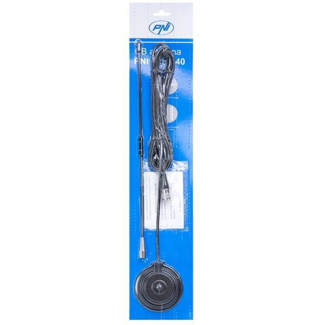 Antena CB PNI Extra 40, cu magnet inclus, lungime 45 cm, 30W, 26-30MHz, SWR 1.0, fibra de sticla