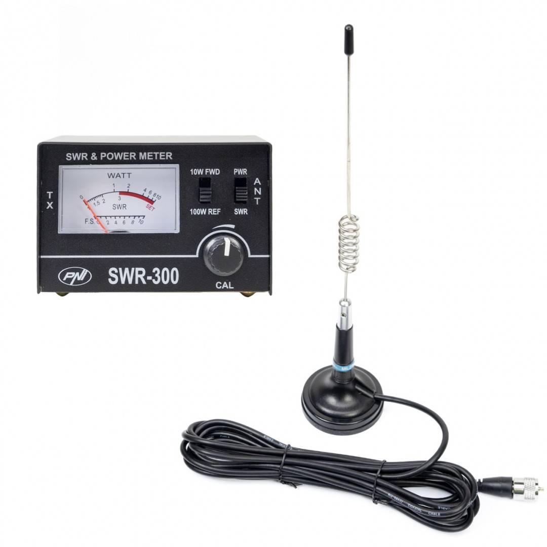 Antena CB PNI ML29, 34 cm, magnet 70mm si reflectometru PNI SWR-300 pentru masurare SWR, negru