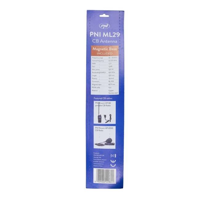 Antena CB PNI ML29, lungime 34 cm, cu magnet inclus diametru 70 mm si cablu RG58