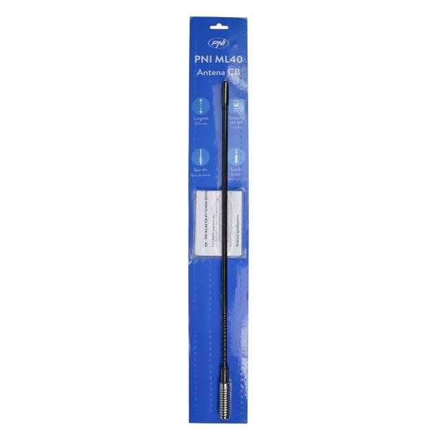 Antena CB PNI ML40, lungime 57 cm, cu adaptor filetat tata-tata M6 la M5 inclus