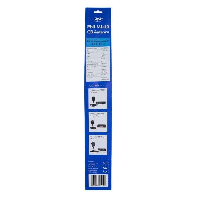 Antena CB PNI ML40, lungime 57 cm, cu adaptor filetat tata-tata M6 la M5 inclus