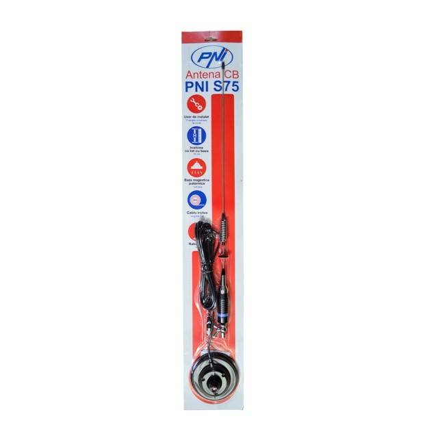 Antena CB PNI S75 cu fluture, 26-28MHz, lungime spic 54 cm, magnet 125mm inclus