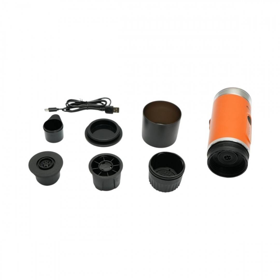 Aparat de cafea portabil cu acumulator 9000mAh, 12V, 140W, incalzire apa, presiune 15 bar, rezervor apa 90ml, cafea macinata, capsule Nespresso
