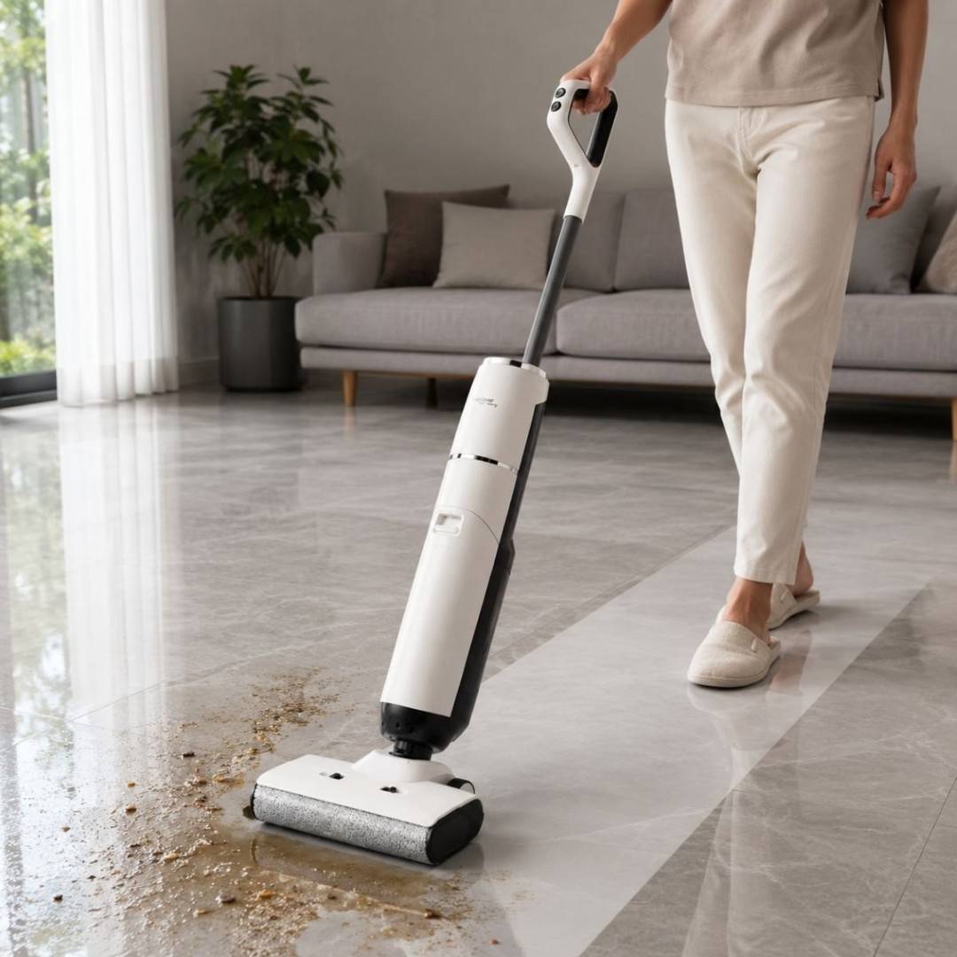 Aspirator vertical fara fir cu mop 200W, putere aspirare 18000Pa, baterie 5000mAh, rezervor apa 2x600ml, functie voce, ecran digital Breckner Germany