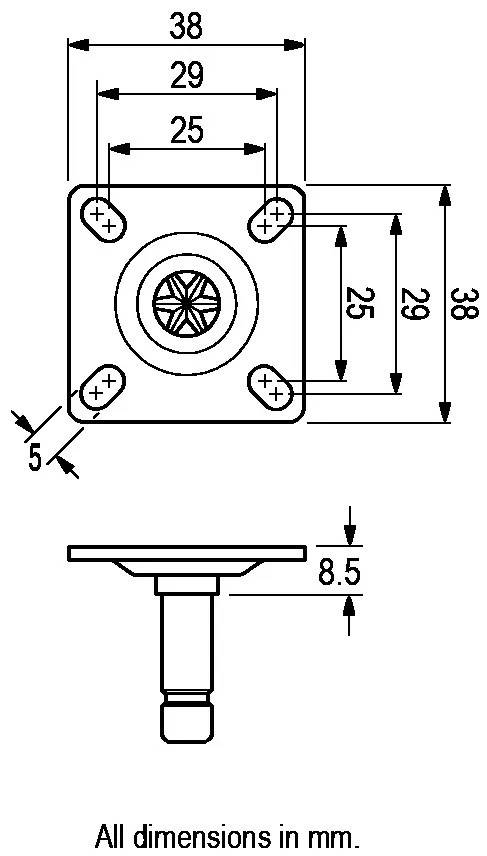 Ax suport pentru roti 38x38mm