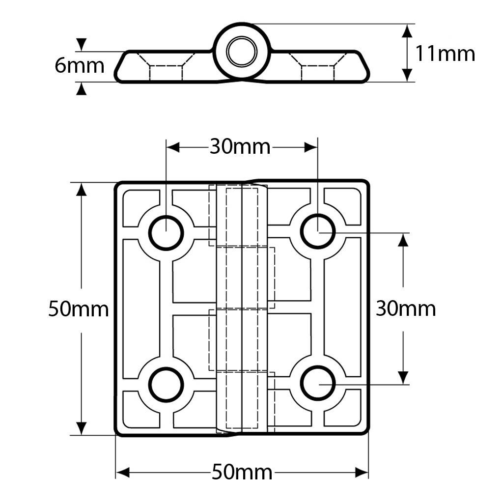 Balama din zinc turnat sub presiune 50x50 mm cu ax din otel inoxidabil 316