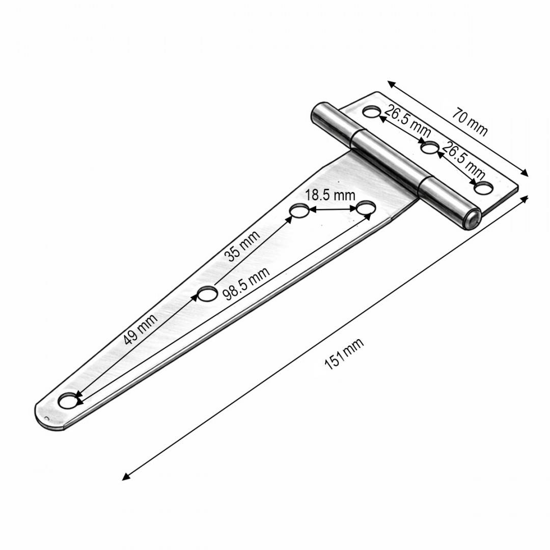 Balama poarta tip T 70x151mm, otel negru, suruburi incluse
