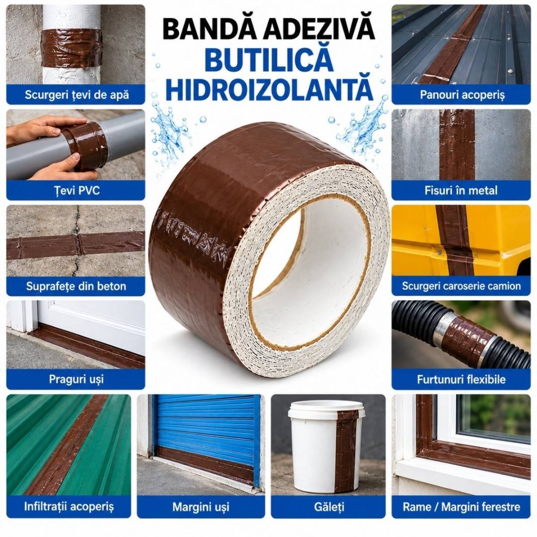 Banda butilica hidroizolanta autoadeziva 50mm x 5m cu folie de aluminiu maro RAL8011 Breckner Germany