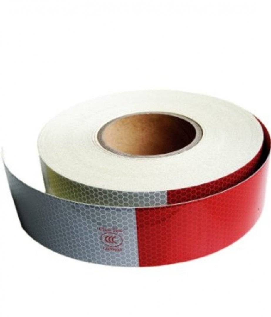 Banda reflectorizanta dreapta tip fagure alba/rosie 5cm x 25m