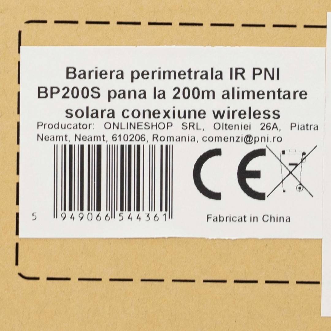 Bariera perimetrala IR PNI BP200S pana la 200m, 3 raze, alimentare solara, 4000 mAh, conexiune wireless, negru