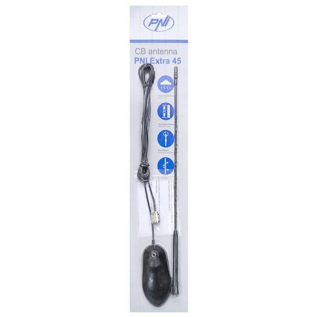 Bax 20 bucati antene CB PNI Extra 45, cu magnet inclus, lungime 45 cm, SWR 1.0, 26-30MHz, 150W, fibra de sticla