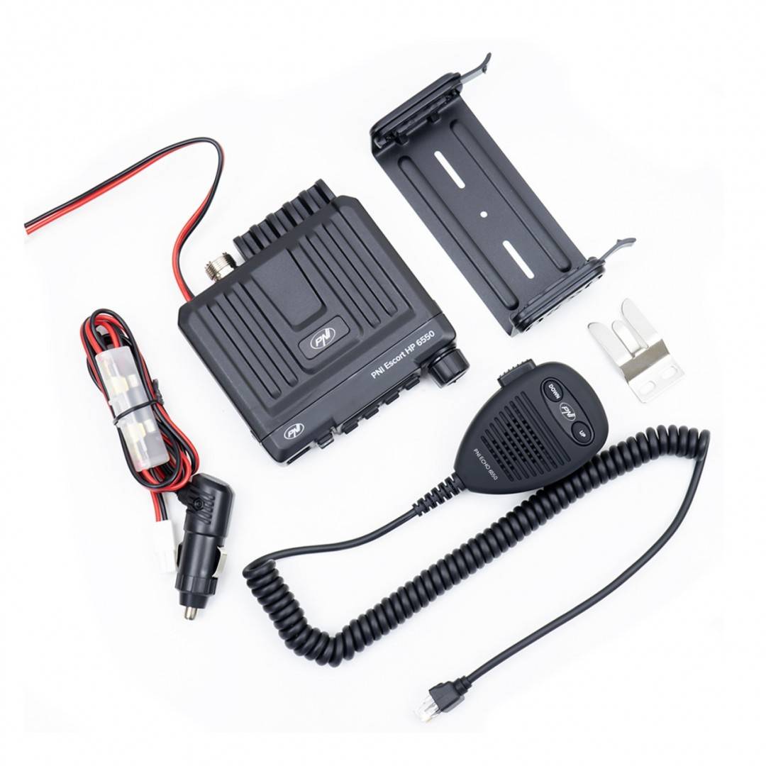 Bax cu 10 bucati statie radio CB PNI Escort HP 6550 cu PNI ECH01 instalat, multistandard, 4W, AM-FM, 12V, ASQ, cu modul de ecou