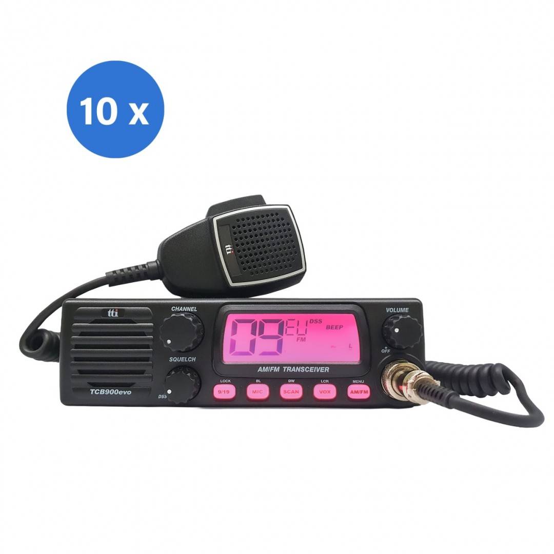Bax cu 10 bucati statie radio CB TTi TCB-900 EVO, DSS, SQ, Dual Watch, Mic Gain, 12V-24V, conector dongle Bluetooth