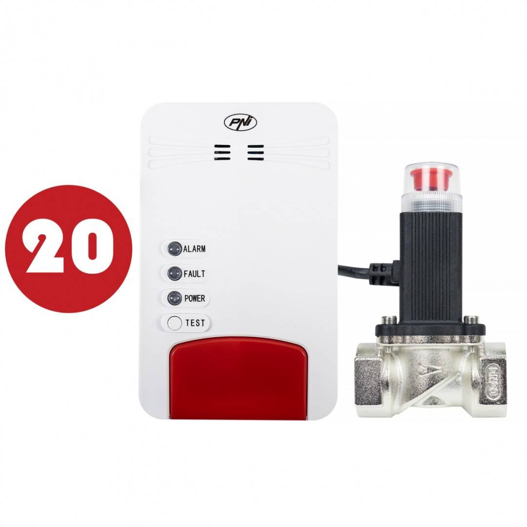 Bax cu 20 buc Kit PNI Safe House Dual Gas 250 cu senzori pentru 2 tipuri de gaz monoxid de carbon (CO) si gaze naturale si electrovalva 3/4 inch
