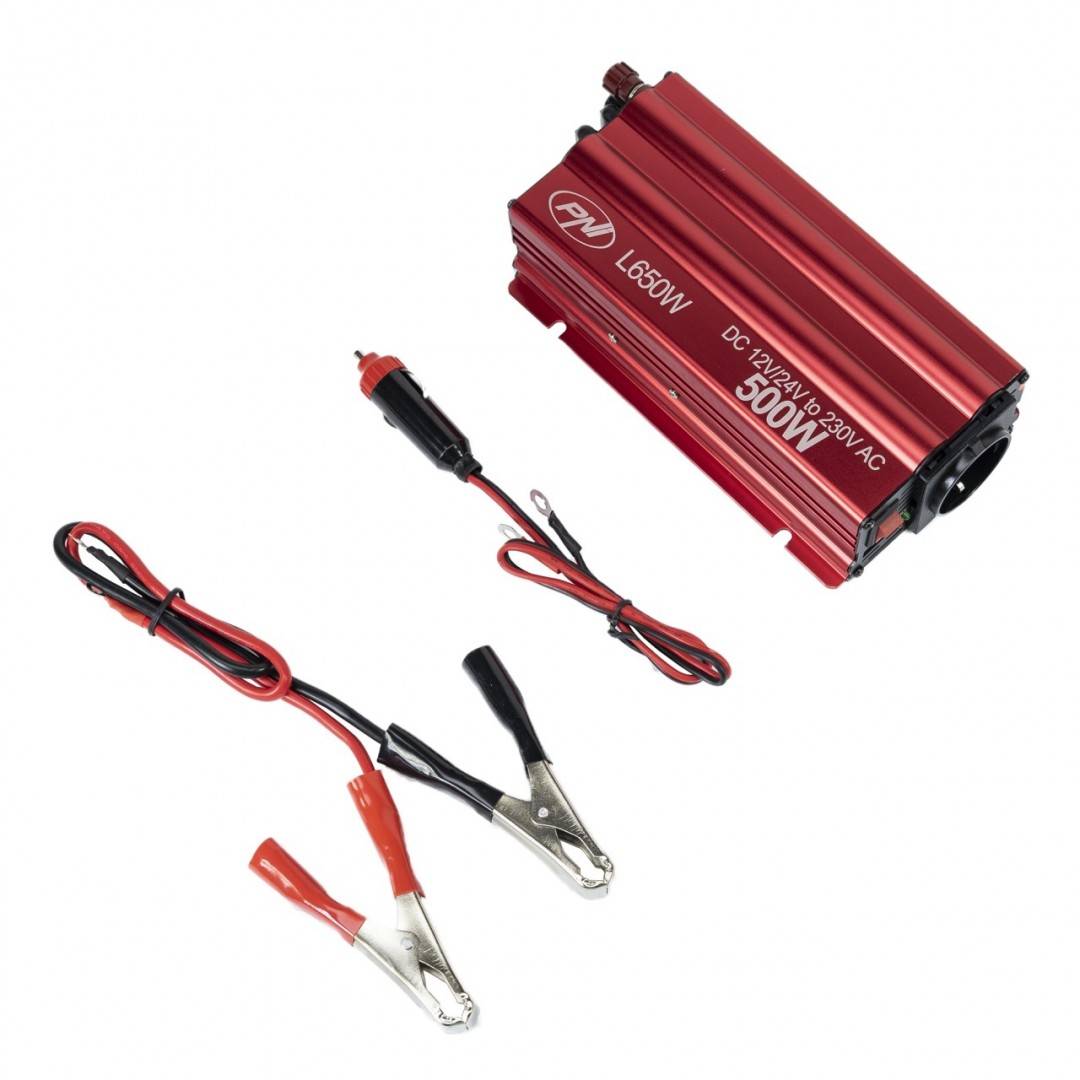 Bax cu 20 bucati invertor de tensiune PNI L650W alimentare duala 12V/24V, iesire 230V, 500W, sinus modificat, mufa USB 5V 500mAh, cu clesti