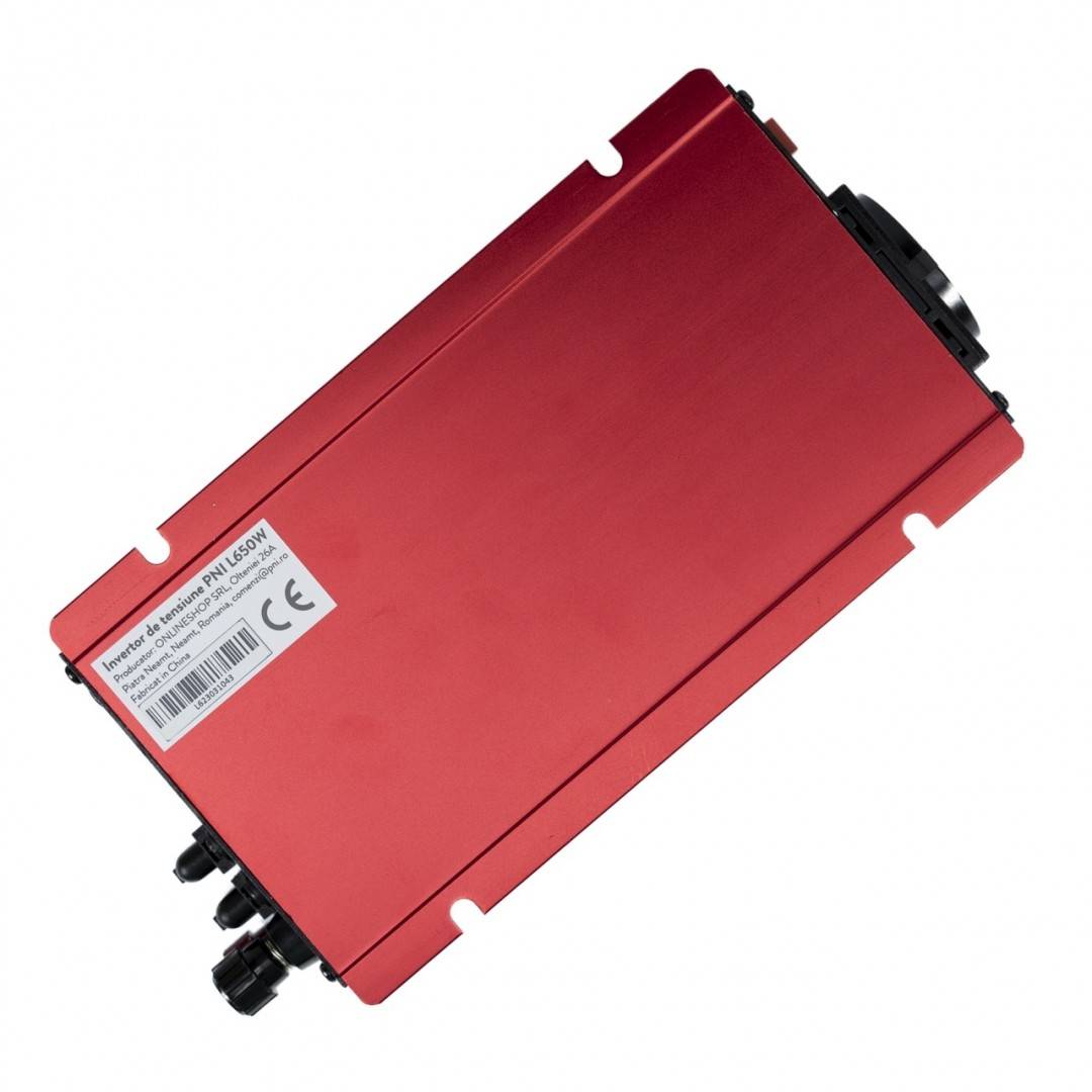 Bax cu 20 bucati invertor de tensiune PNI L650W alimentare duala 12V/24V, iesire 230V, 500W, sinus modificat, mufa USB 5V 500mAh, cu clesti
