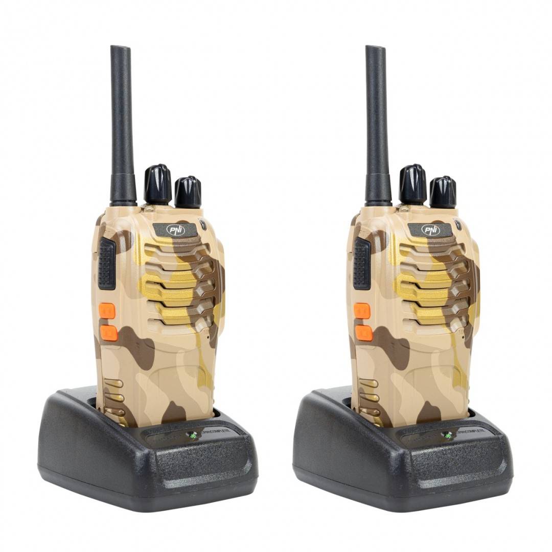 Bax cu 30 seturi Statie radio portabila PNI PMR R40 Camo, set cu 2 buc, 0.5W, 16 canale programabile, 16 PMR si tonuri 50 CTCSS si 104 DCS, ASQ, TOT,