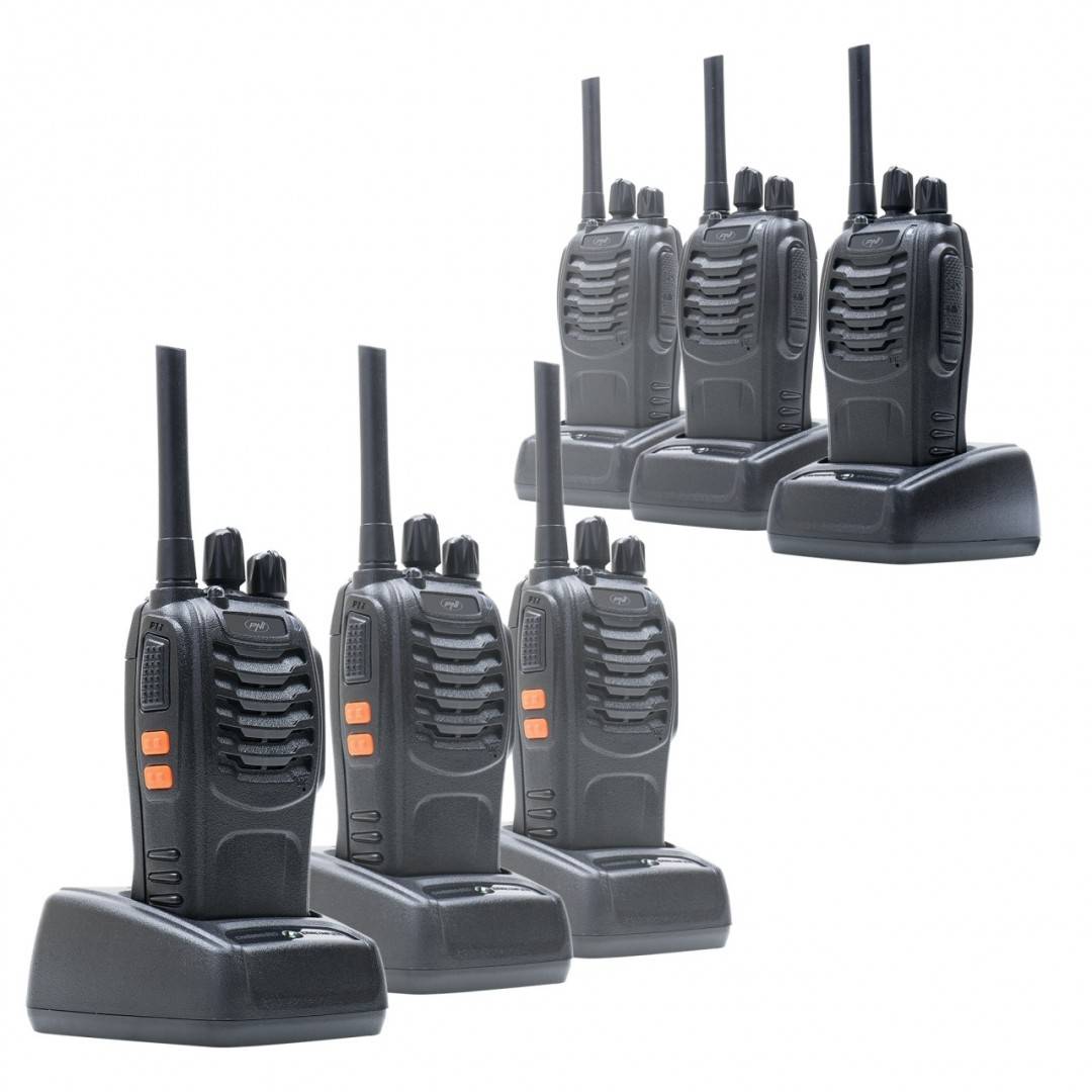 Bax cu 8 bucati kit 6 statii radio portabile PNI PMR R40 PRO acumulatori, incarcatoare si casti incluse