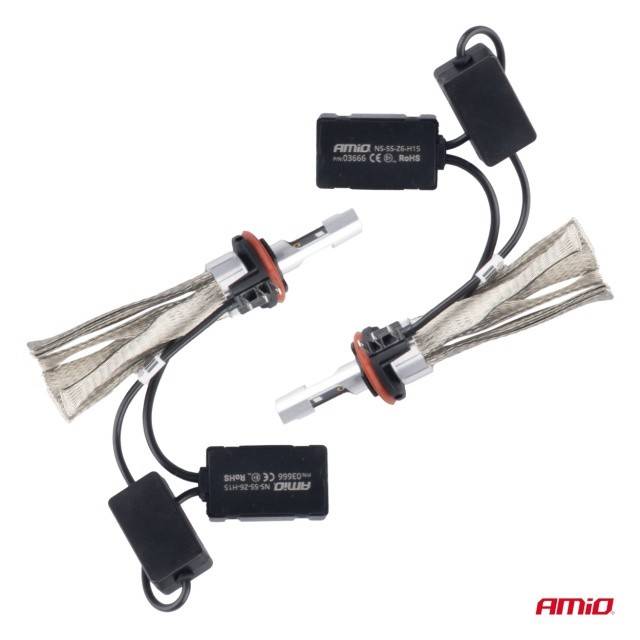 Becuri auto LED H15 12V 24V 6000K Canbus Amio