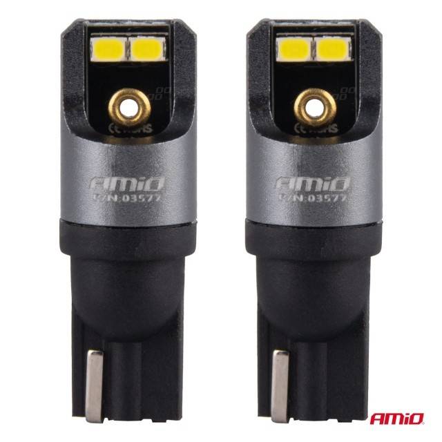 Becuri auto LED T10 12V 24V 4x2016 SMD 6000K Canbus Amio
