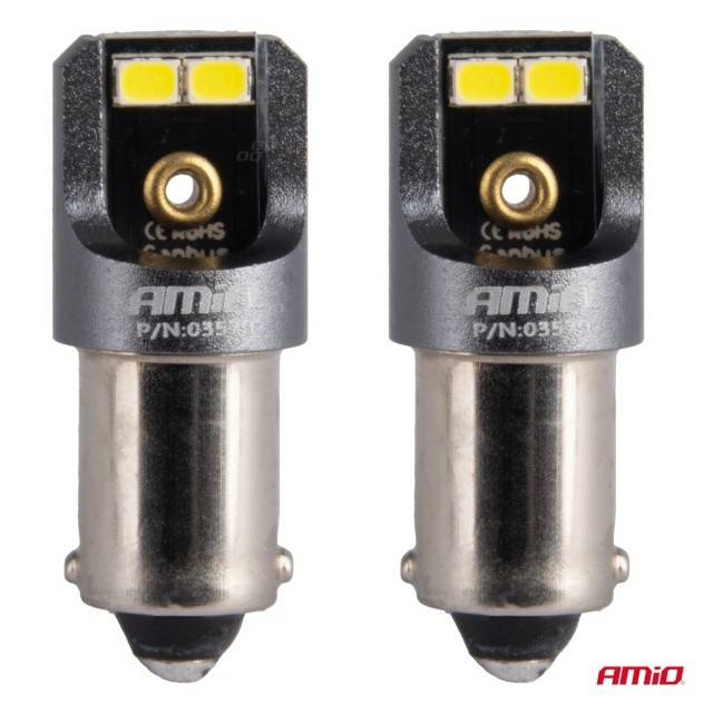 Becuri auto LED T4W BA9S 12V 24V 4x2016 SMD 6000K Amio