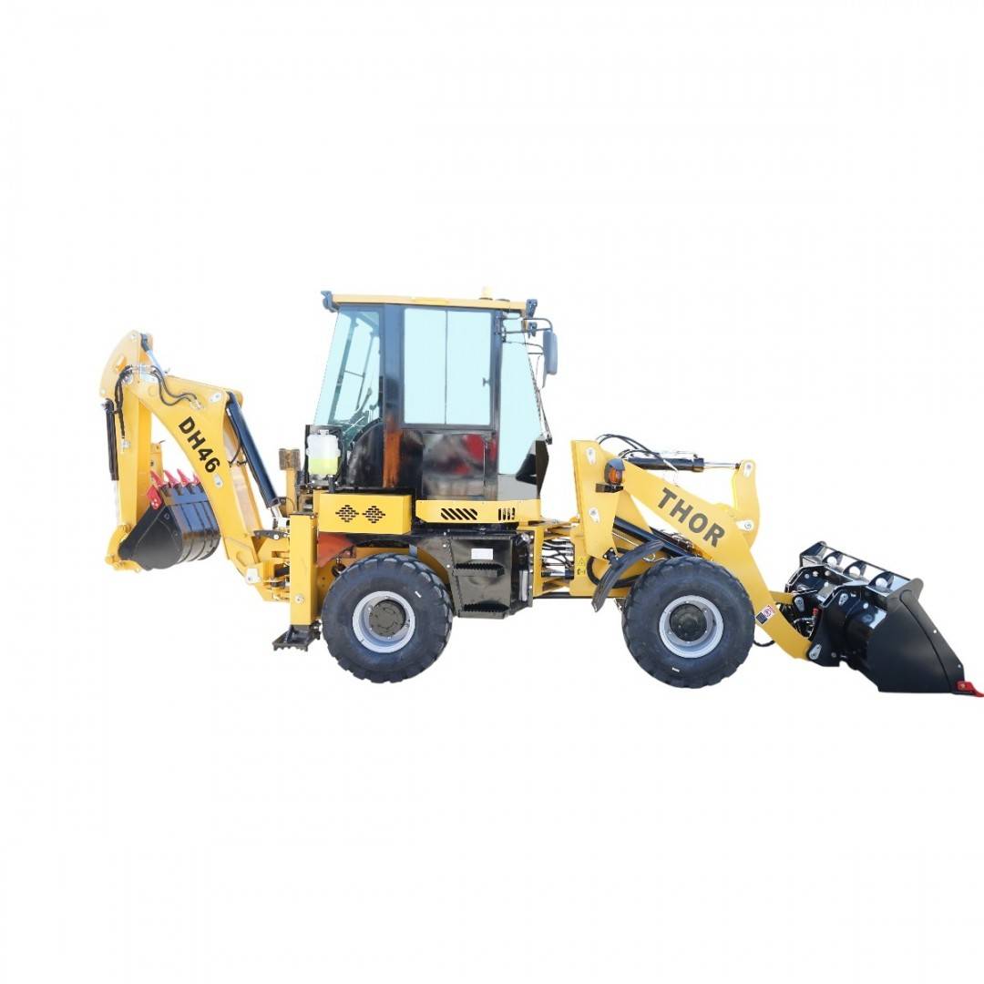 Buldoexcavator articulat compact 1.8T, motor diesel 50CP Euro 3 cu brat excavator, cupa frontala, furci paleti, picon hidraulic THOR