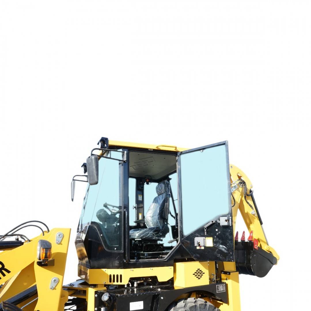 Buldoexcavator articulat compact 1.8T, motor diesel 61CP Euro 5 cu brat excavator, cupa frontala, furci paleti, picon hidraulic Breckner Germany
