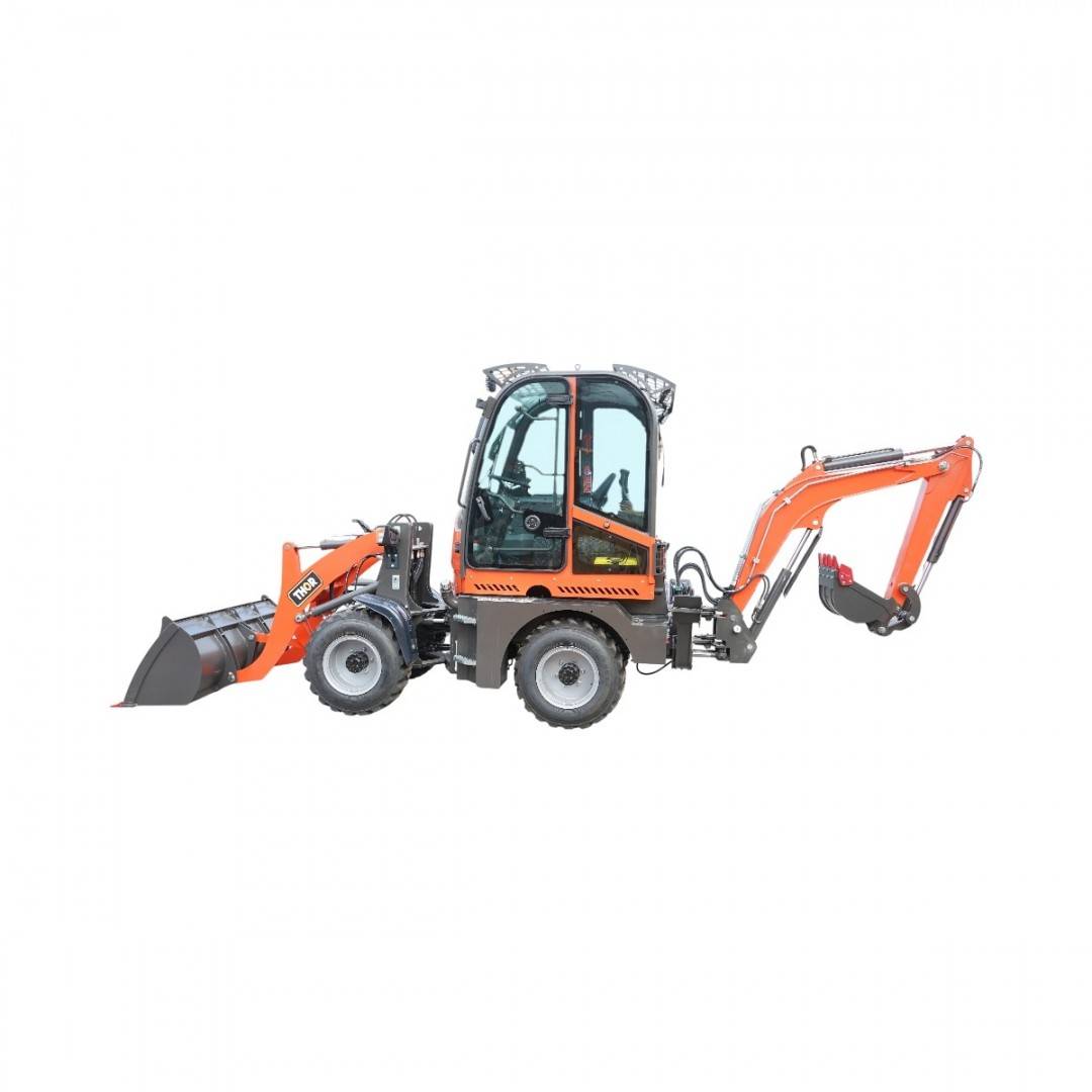 Buldoexcavator articulat compact 2.8T, motor diesel 50CP, cupa frontala si brat excavare spate THOR