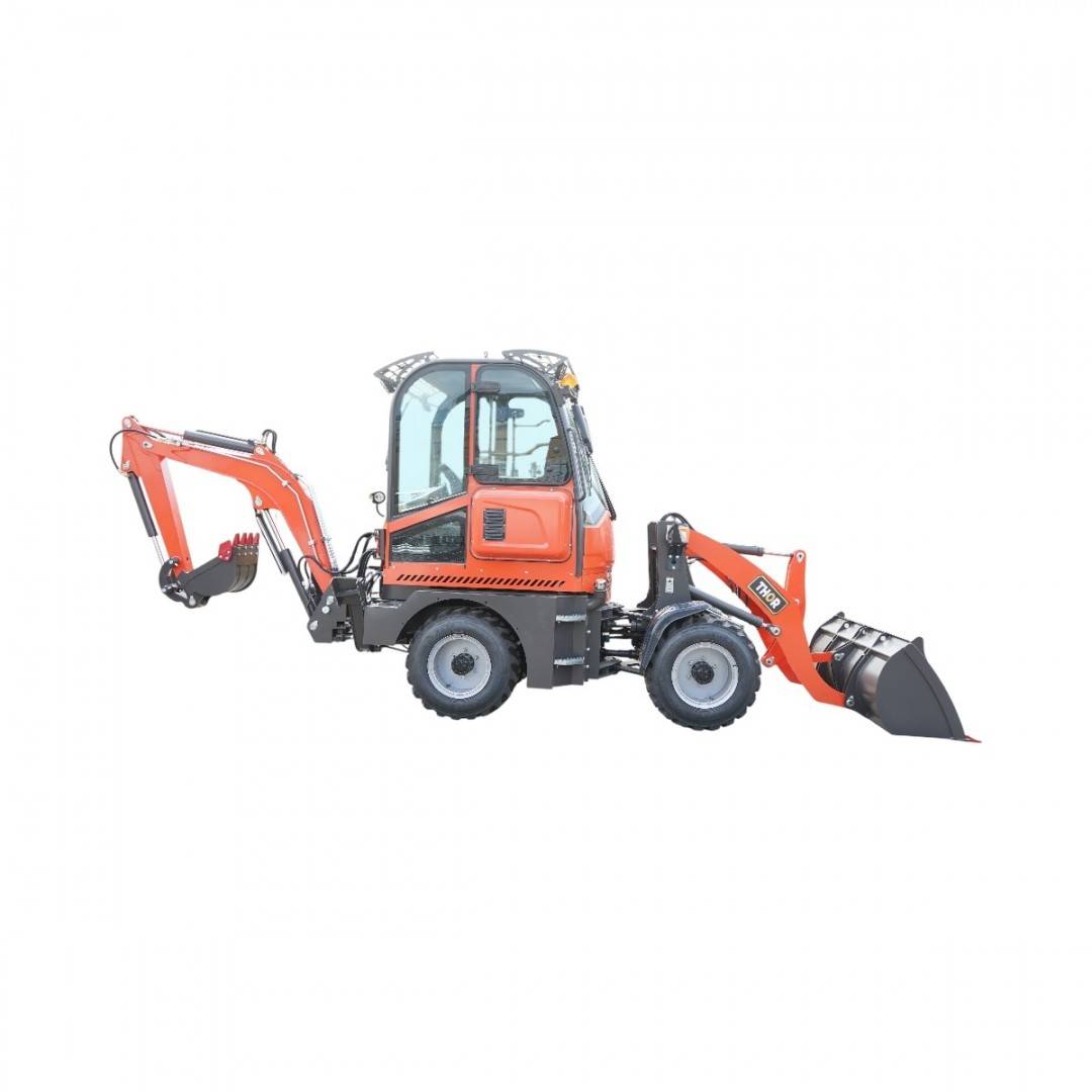 Buldoexcavator articulat compact 2.8T, motor diesel 50CP, cupa frontala si brat excavare spate THOR