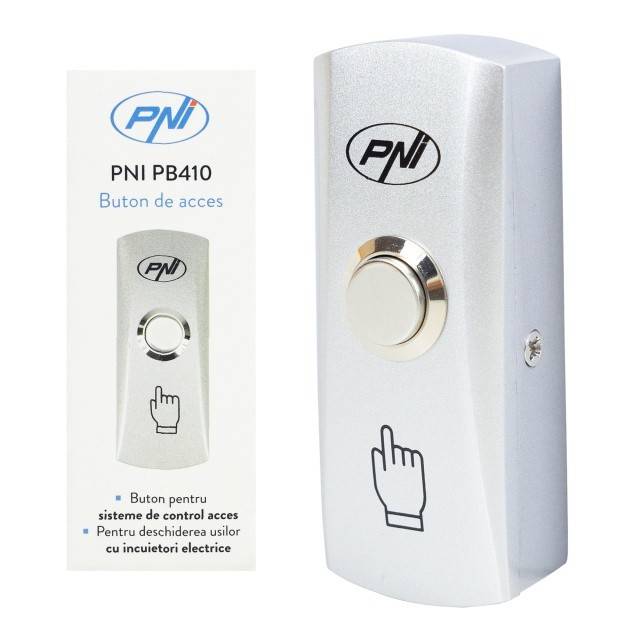 Buton de acces PNI PB410, contact iesire NO/COM, max. 12V/24V 0.5A, aliaj de zinc
