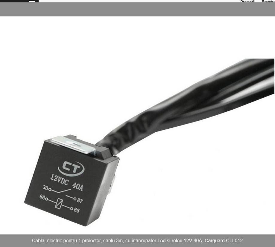 Cablaj electric pentru 1 proiector, cablu 3m, cu intrerupator Led si releu 12V 40A