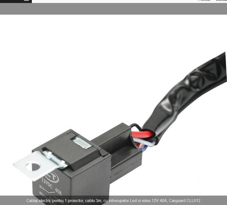 Cablaj electric pentru 1 proiector, cablu 3m, cu intrerupator Led si releu 12V 40A