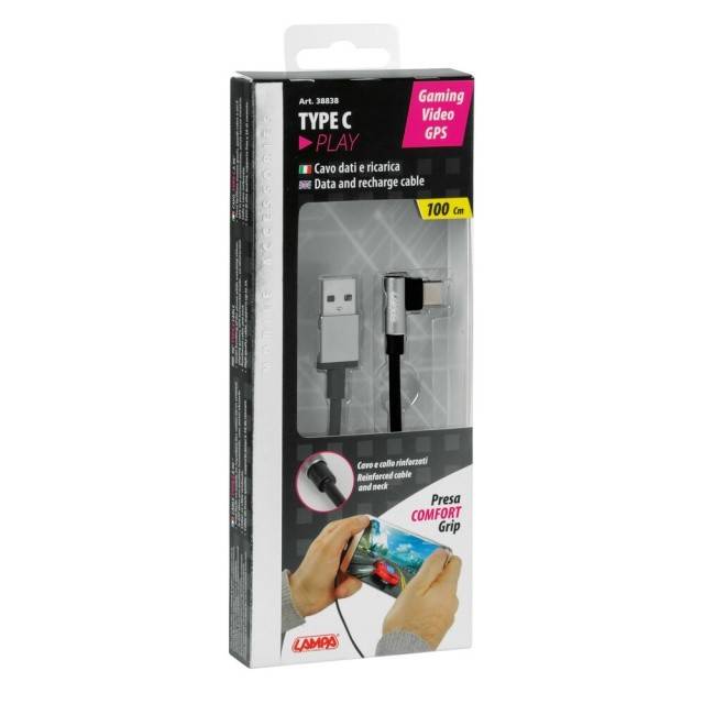 Cablu 90° Usb > Usb Type-C - 100 cm - Negru