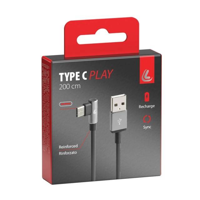 Cablu 90° Usb > Usb Type-C - 200 cm - Negru