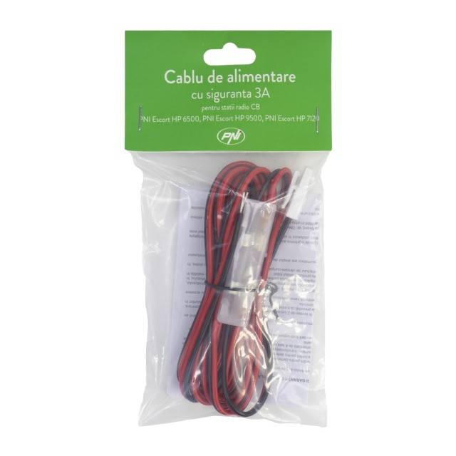 Cablu alimentare PNI cu siguranta si conector pentru statii radio CB PNI HP 6500, HP 7120 si PNI HP 9500, cu siguranta 3A