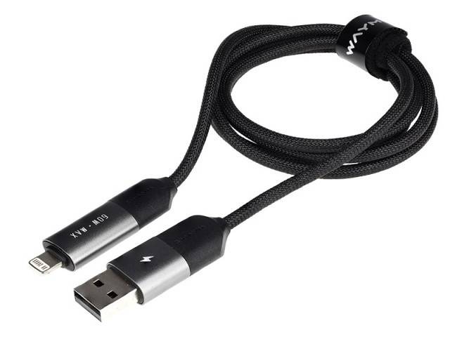 Cablu de încărcare și sincronizare WAYNE din microfibră împletită, 100 cm (4 în 1) USB / C > USB-C / Lightning, max. 60W