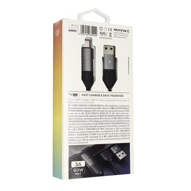 Cablu de încărcare și sincronizare WAYNE din microfibră împletită, 100 cm (4 în 1) USB / C > USB-C / Lightning, max. 60W