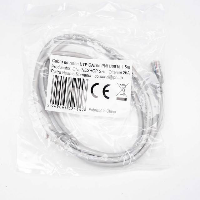 Cablu de retea UTP CAT6 PNI U0615, Patch, mufat 2xRJ45, 8 fire x 0.5 mm, 1.5m