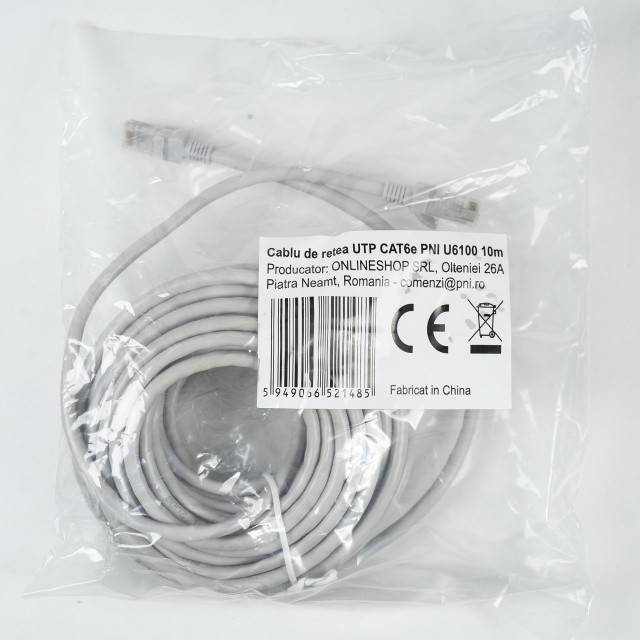 Cablu de retea UTP CAT6 PNI U6100, patch mufat 2xRJ45, 8 fire x 0.5 mm, 10m