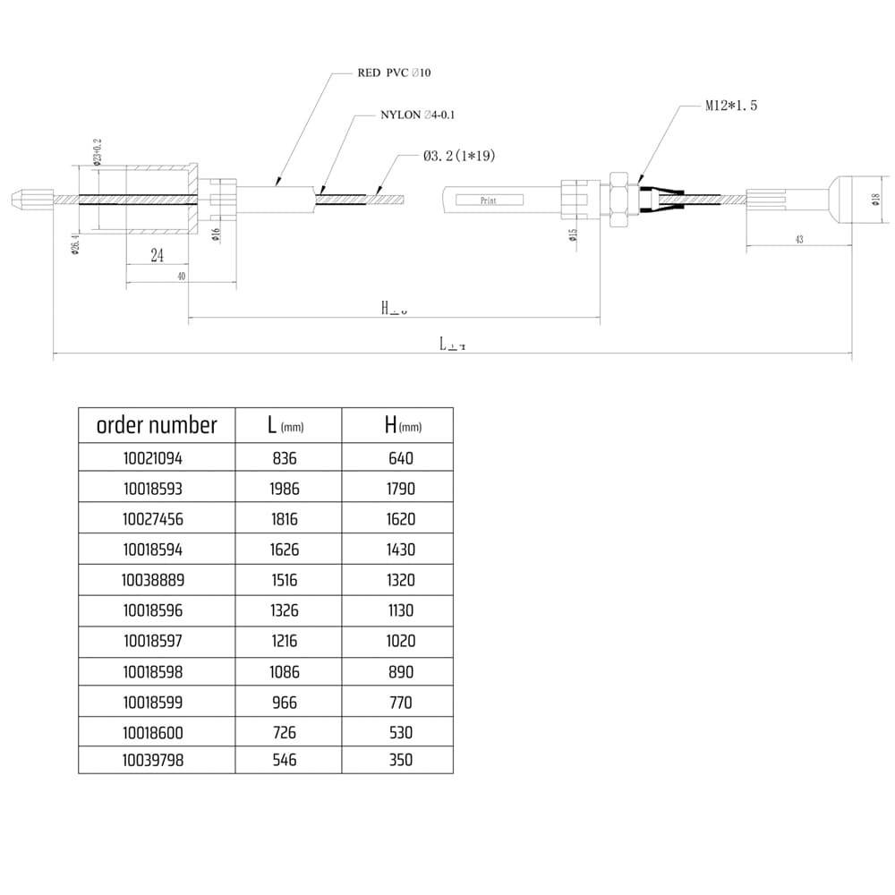 Cablu frana ALKO 966/770 mm, capat Ø23/26 mm, capat tip ciuperca
