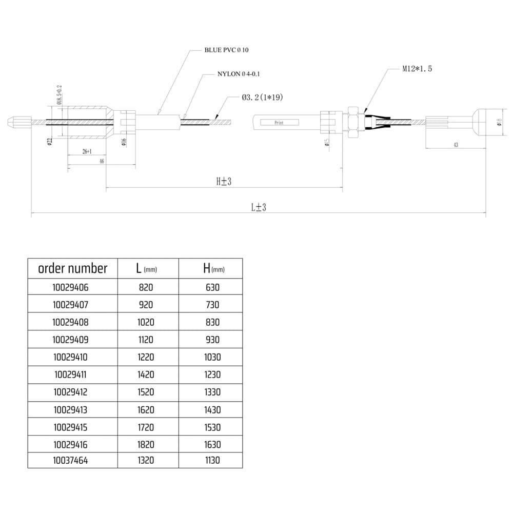 Cablu frana KNOTT 1420/1230 mm, capat Ø19/22 mm, capat tip ciuperca