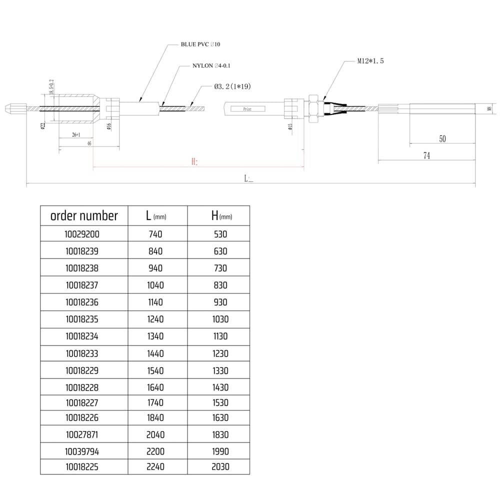 Cablu frana KNOTT 940/730 mm, capat Ø19x22 mm, filet M8
