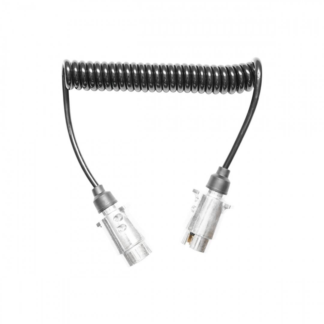 Cablu spiral electric flexibil 2.5M, 7 pini pentru remorca cu 2 fise tata metalice Breckner Germany
