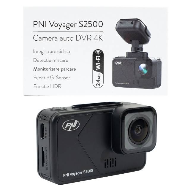 Camera auto DVR PNI Voyager S2500 WiFi, 4K UHD, ecran 2 inch, inregistrare ciclica, monitorizare parcare, detectie miscare, inregistrare video si