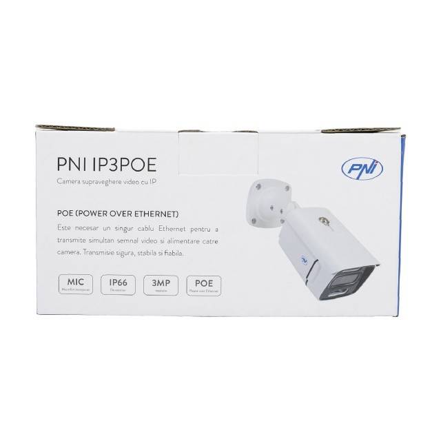 Camera supraveghere video PNI IP3POE cu IP, 3MP, de exterior IP66, microfon incorporat, compatibila cu sistemul de supraveghere POE PNI House IPMAX